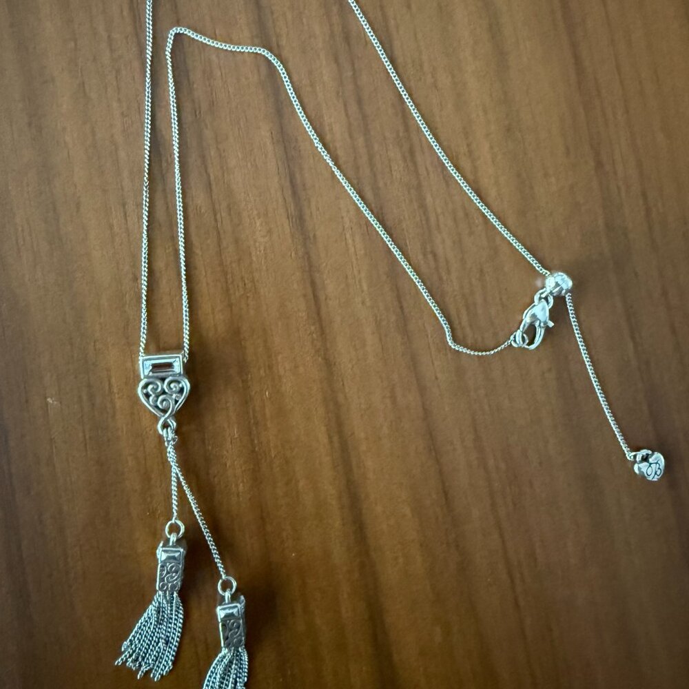 Brighton Silver Heart and Double Tassel Necklace 17" Chain